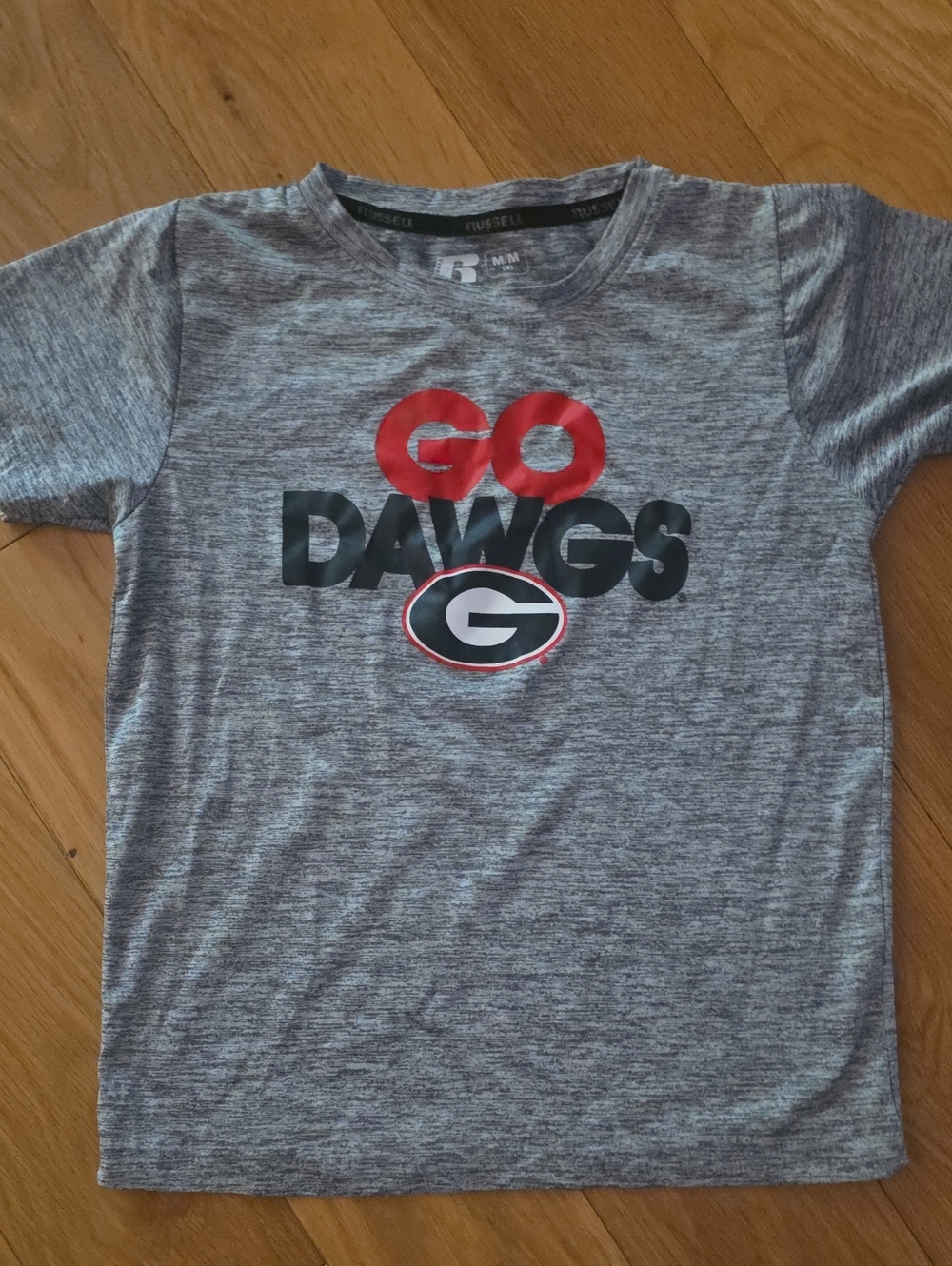 Russell Athletic Gray 'GO DAWGS' Graphic Tee with Red & Black Logo